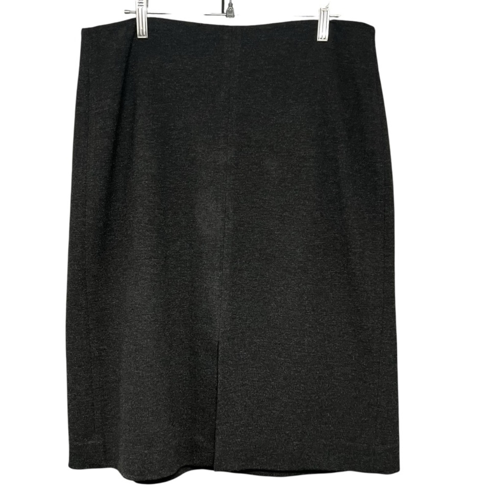 MM LaFleur Green Point Skirt Dark Charcoal Knit Front Vent Pencil Skirt Women 12 - Picture 4 of 10